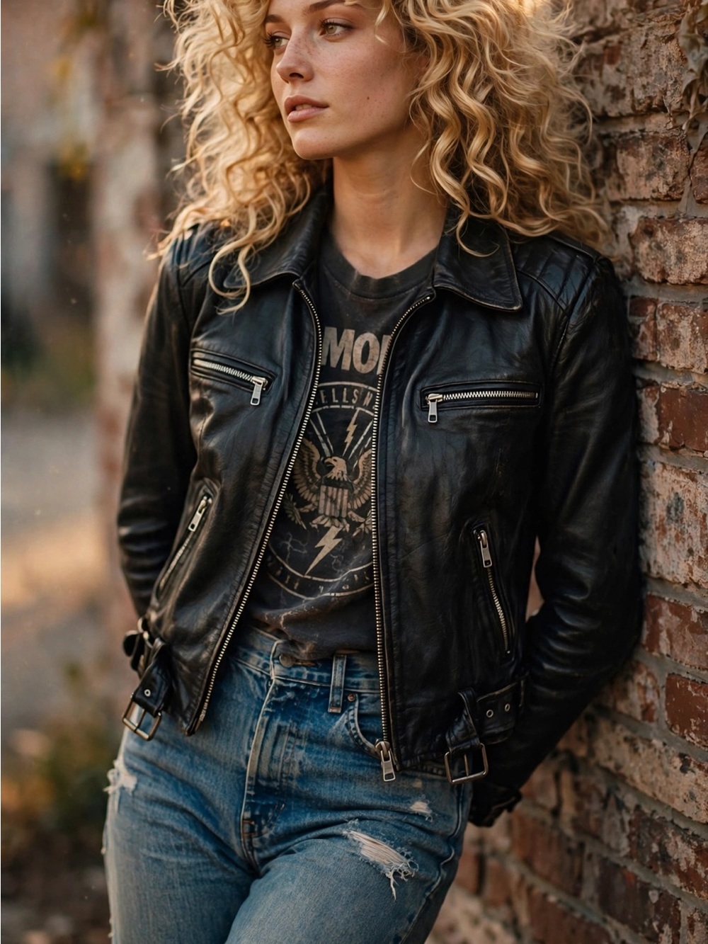 Mossimo Black Leather Biker Jacket with Zip Pockets